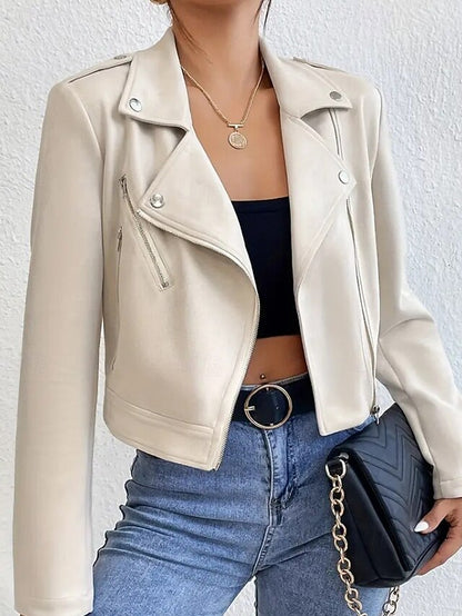 Faux Jacket Zipper Pocket Comfortable Women's Leather