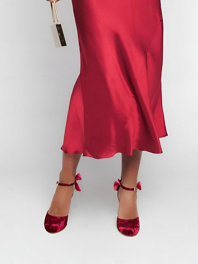 with Mary Big Heels Bow Velvet and Burgundy Jane Women's