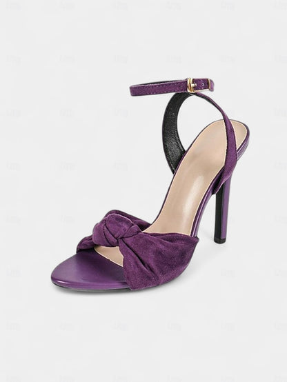 High Suede - Heel Women's Detail Sandals Bow with Purple