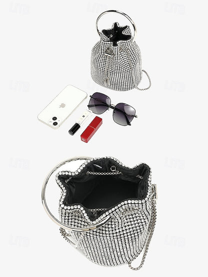 with Silver Sparkling Bucket Women's Metal Rhinestone Bag