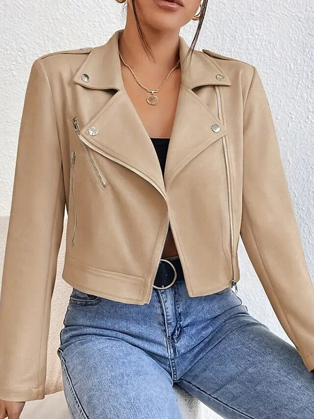 Faux Jacket Zipper Pocket Comfortable Women's Leather
