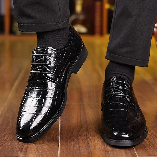 Men's Oxford Green Leather Shoes Print – Crocodile Faux