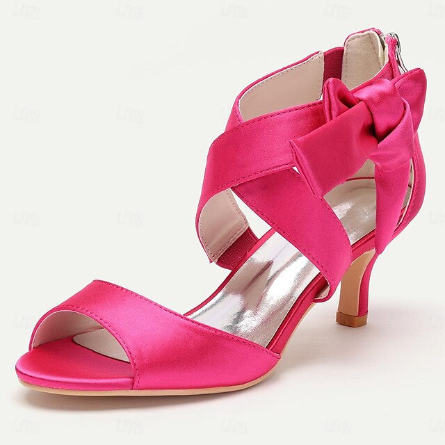 Open Bowknot Women's Kitten Bridal Shoes Heel Wedding