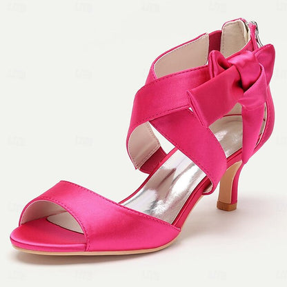 Open Bowknot Women's Kitten Bridal Shoes Heel Wedding