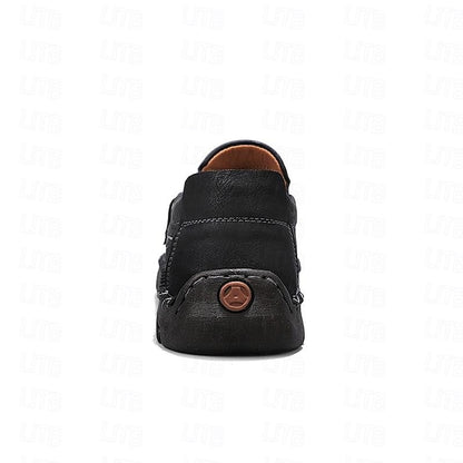 Men's Brown Faux Leather Slip-On Loafers with Side Zipper