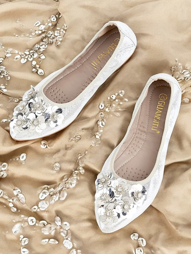 Foldable Women's Floral Embellished Comfortable – Flats