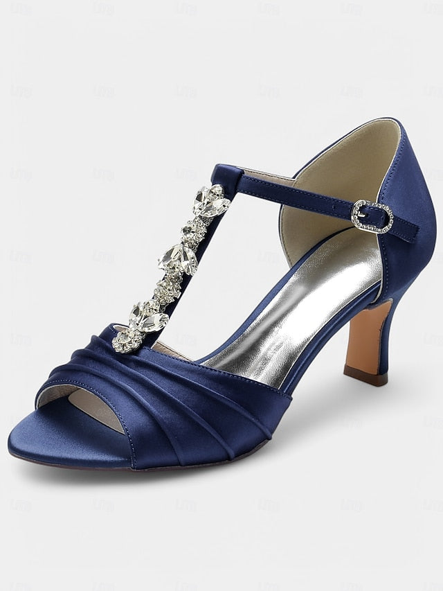 Crystal Detail Heels – Open-Toe Satin White with Bridal