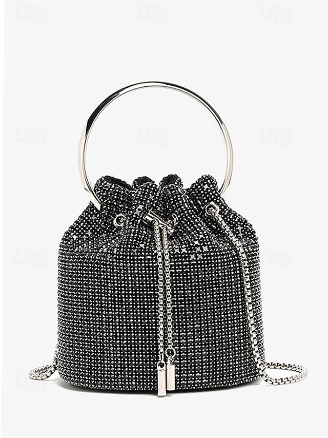 with Silver Sparkling Bucket Women's Metal Rhinestone Bag