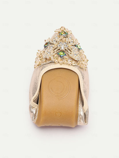 Crystal Glitter Flats Women's Foldable with Gold