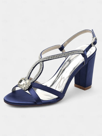 Sandals Satin Blue Royal Women's Elegant Rhinestone –