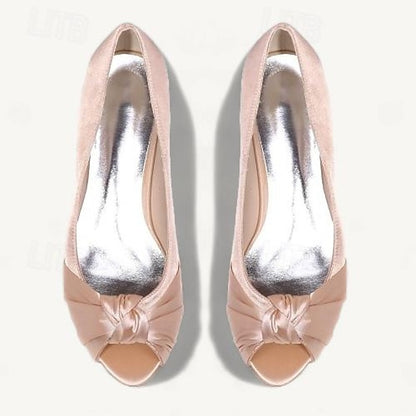 Pink Heels - Peep-Toe Women's Blush Satin Elegant Kitten