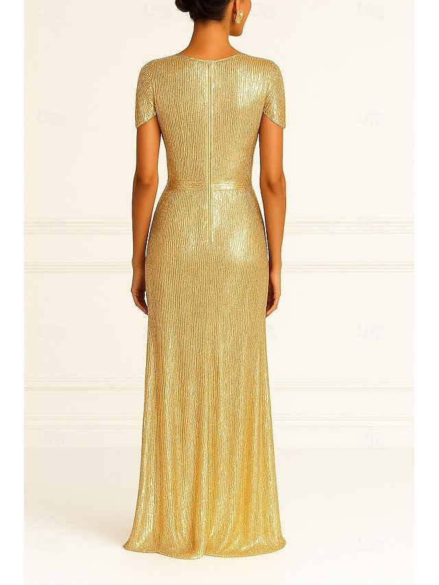 Black Wedding Formal Dress Gold Evening Gown Elegant Column