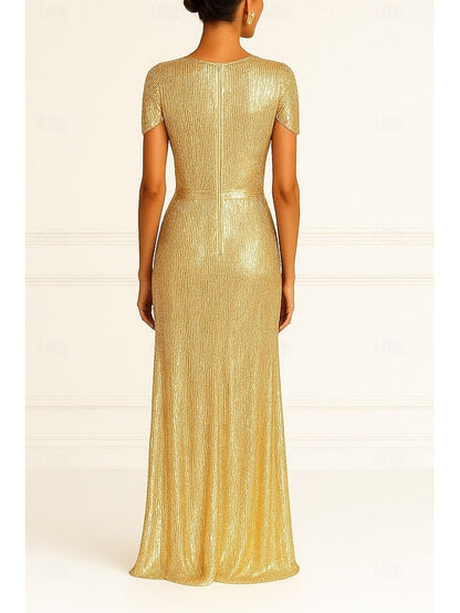 Black Wedding Formal Dress Gold Evening Gown Elegant Column