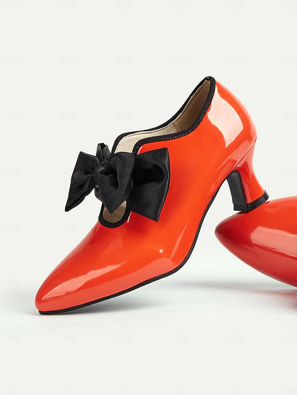 Leather Shoes Heel Red Patent Women's Low Vintage 1920s –