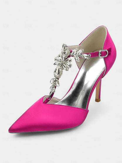 Blue Navy Toe Satin Heels Pointed – Women's T-Strap