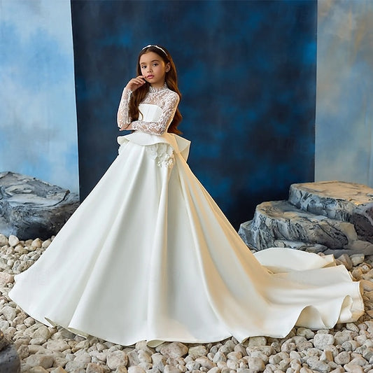 First Girls' Dress Color Solid Communion Party Kids