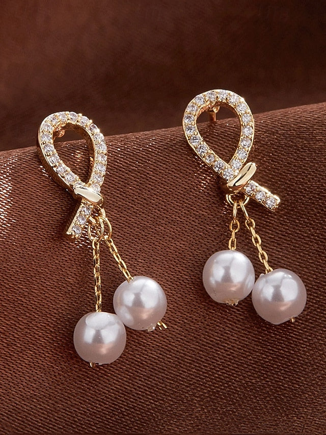 with earrings Women's imitation rhinestone pearl teardrop