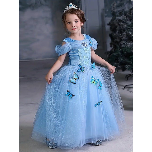 Girl Elsa Tulle Dress Party Flower Princess Costume Frozen Theme