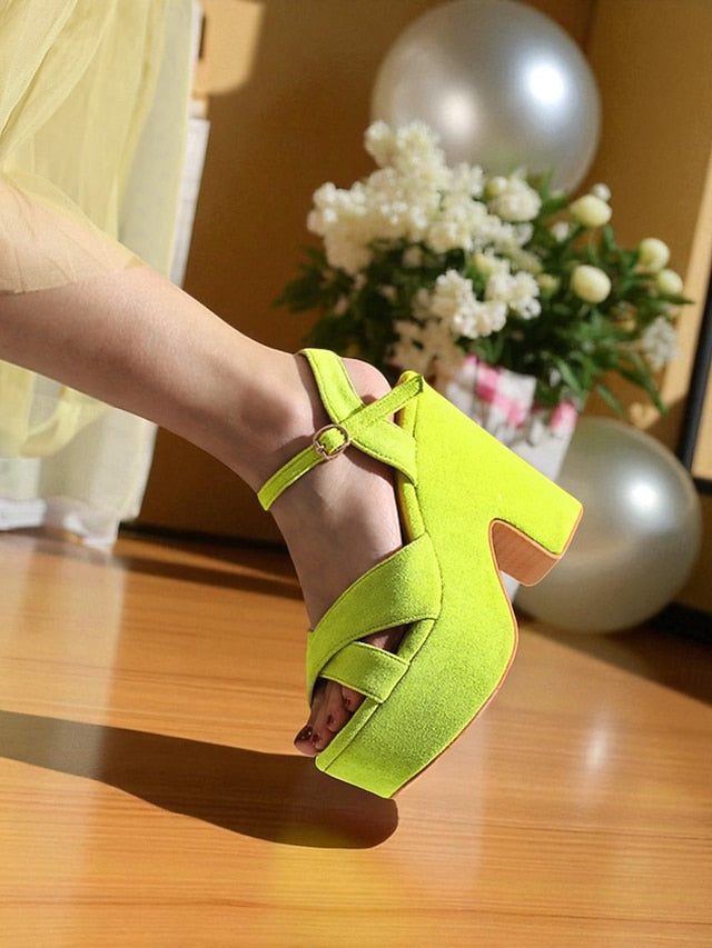 Pink Platform Sandals Ankle Strap Hot Suede with - Women's