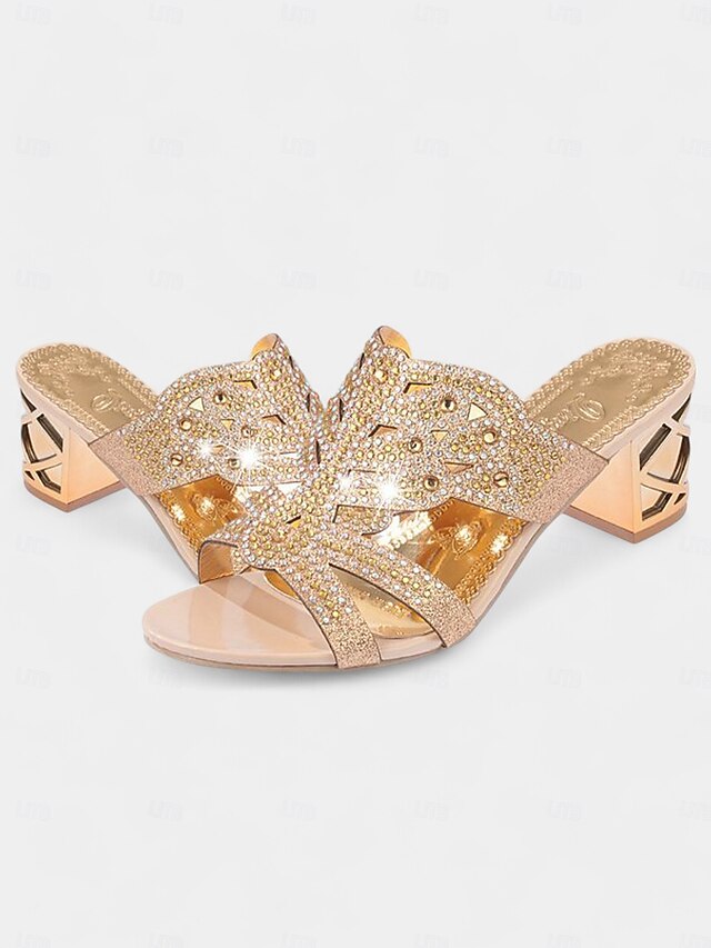 Gold Sandals Green Rhinestone Heeled Embellished - and