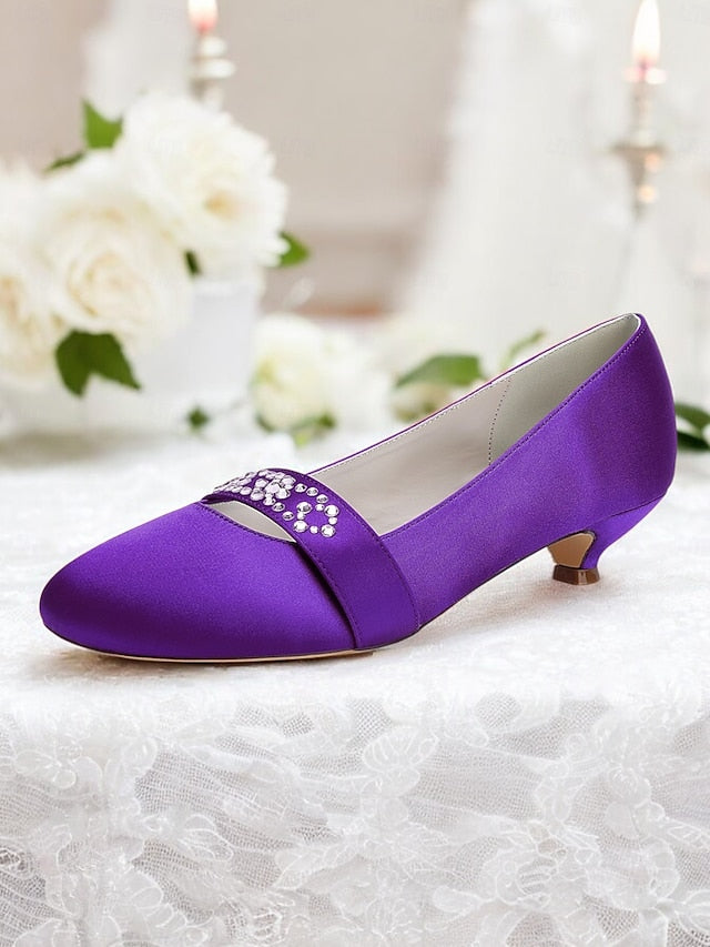 Blue Satin Rhinestone Women's Heels Kitten with