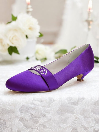 Blue Satin Rhinestone Women's Heels Kitten with