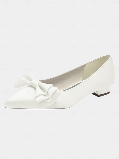 Pointed - Bow Flats Women's Elegant Satin Green Toe