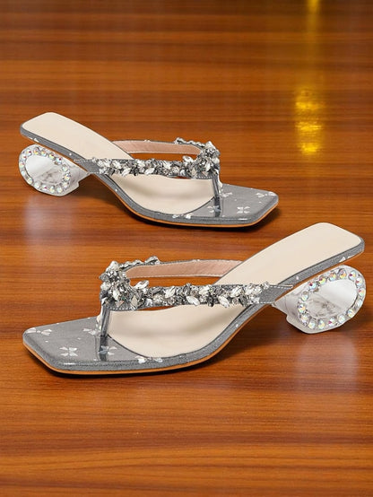 Heels Open - Rhinestone Women's Toe Sparkly Silver Sandals