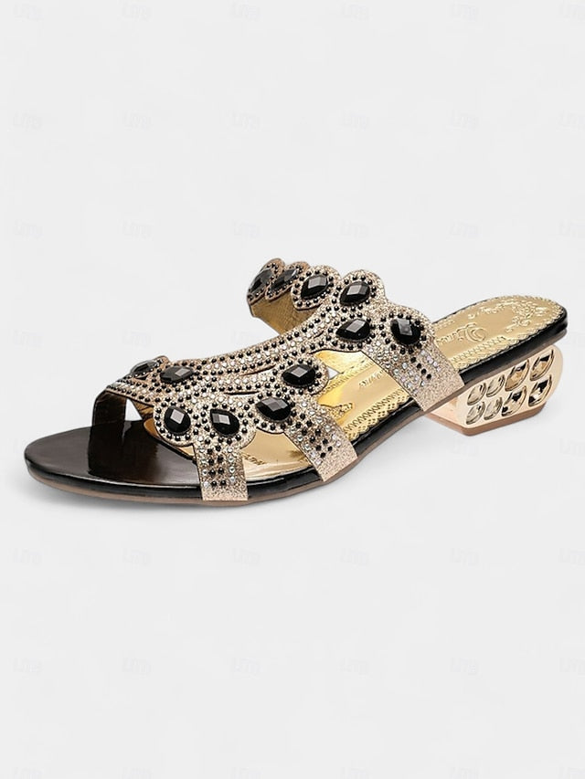 Blue Crystal Open-Toe – and Gold Sandals with Embellishments