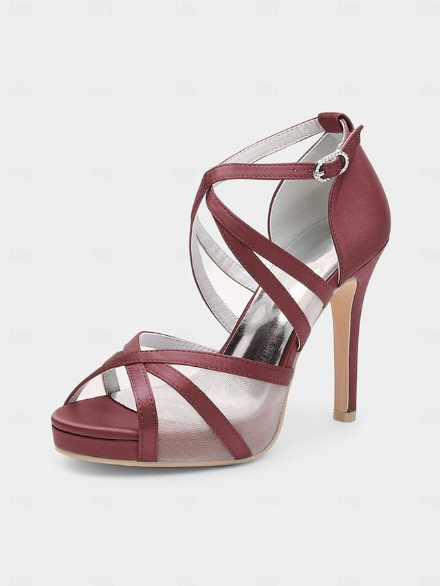 Satin Sandals - Bridal High with Cross Perfect Heel Straps White