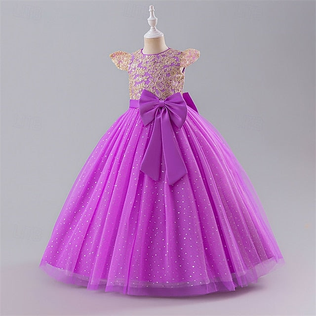 Color Girls' Party Kids Dress Block Flower Girl