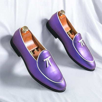 Men's Trim Yellow Faux Black Loafers Patent with Leather