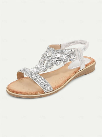 Elegant Rhinestone Embellished Sandals T-Strap – Women's