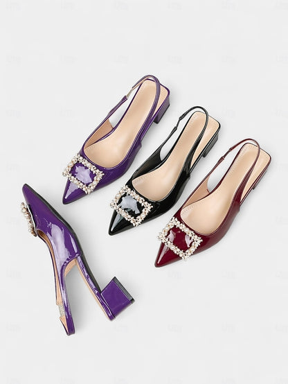 Toe - Leather Pumps Patent Women's Slingback Pointed Purple