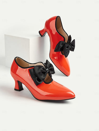 Leather Shoes Heel Red Patent Women's Low Vintage 1920s –