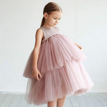 Kids Wedding Party Color Solid Sleeveless Girls' Mesh Dress