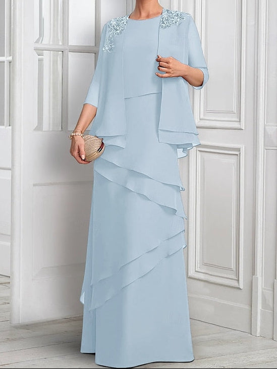 Piece Formal Elegant Mother Dress the A-Line of Suit Two Bride