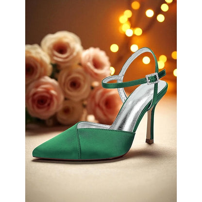 - Heels Green Satin Strap Women's Stiletto with Ankle