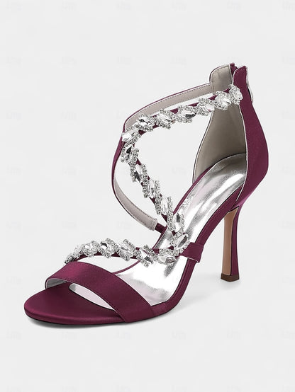 Strappy High White - Heel Rhinestone Women's Sandals