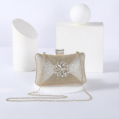 Rhinestone Chain Elegant Women's with Clutch Gold Strap Bag