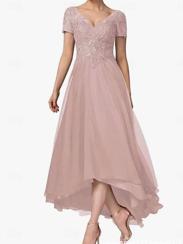 A-Line Elegant V Mother Dress Bride of Neck the Asymmetrical