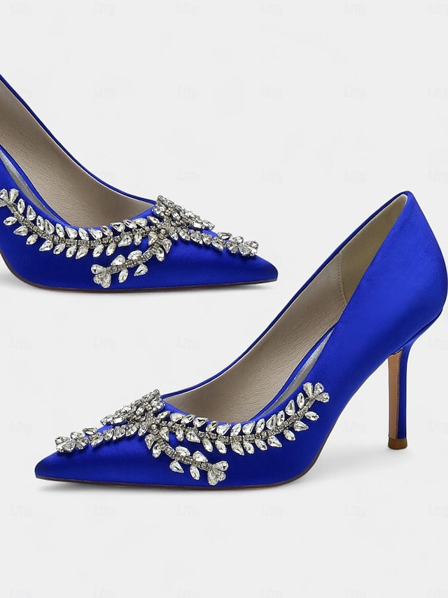 Heels – Satin Women's Stiletto Rhinestone-Embellished