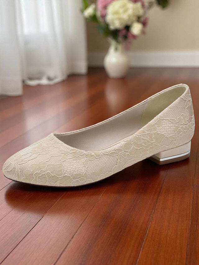 Lace Low Flats Women's Ivory Heel Wedding