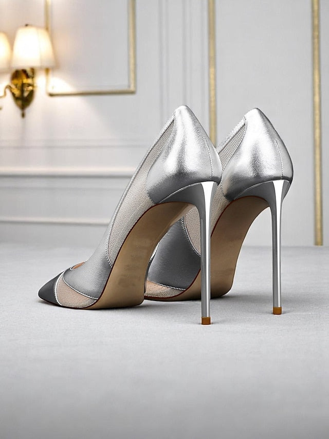 Nude Mesh Women's Detailing Pointed with Pumps Toe Suede