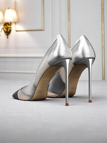 Nude Mesh Women's Detailing Pointed with Pumps Toe Suede