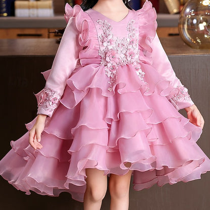 Wedding Girls' Party Flower Sleeve Kids Long Dress Special