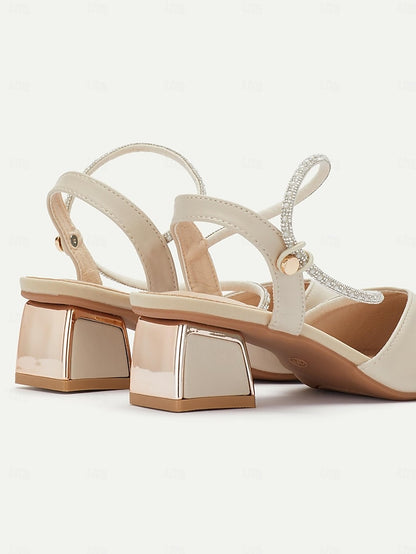 Toe Elegant Pointed with Women's Heels Slingback Rhinestone