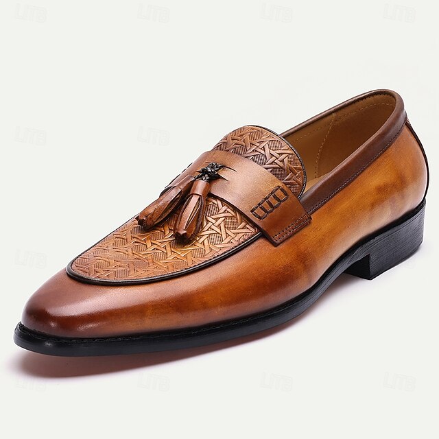 Slip-On Tan Tassel Vintage Loafers Leather – Men's