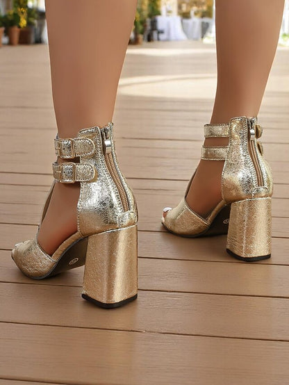 Party Double Shiny Heel Women's - Block Silver Sandals