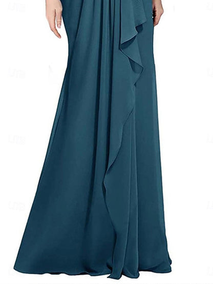 Length Floor of Neck A-Line the V Bride Mother Elegant Dress